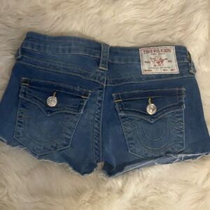 True Religion Distressed Blue Jean Shorts